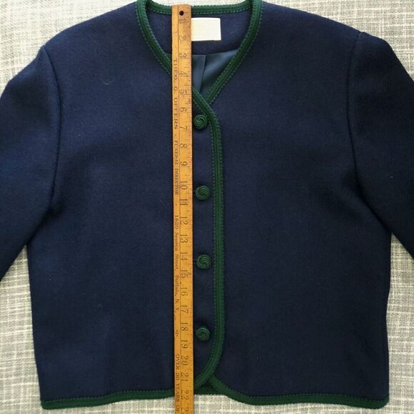 Vintage Pendleton 100% Wool Short Jacket Navy with Green Trim Blazer Size 12 - Picture 7 of 14